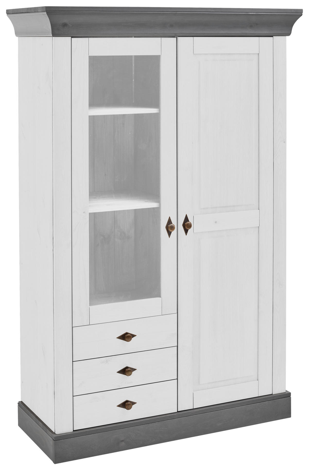 VITRINE in massiv Kiefer Grau, Weiß  - Weiß/Grau, ROMANTIK / LANDHAUS, Glas/Holz (108/163/45cm) - Boxxx