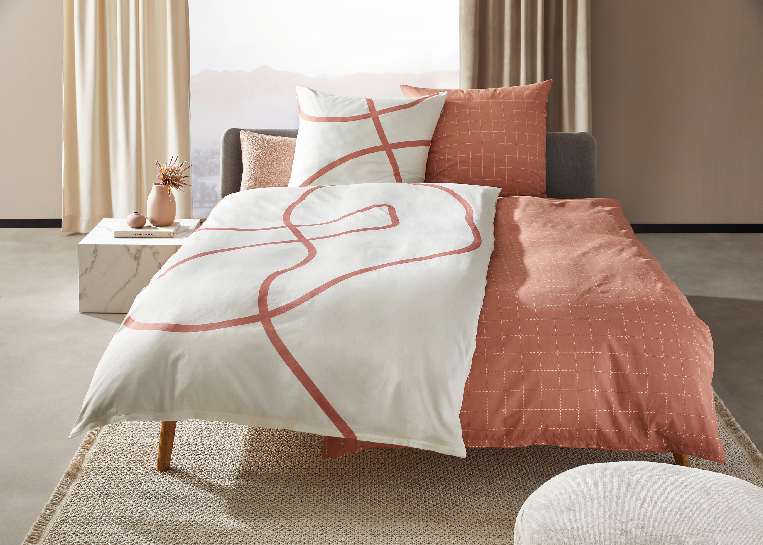 WENDEBETTWÄSCHE JustB! by Bettina Zimmermann Satin 135/200 cm  - Terracotta/Creme, Design, Textil (135/200cm) - Musterring