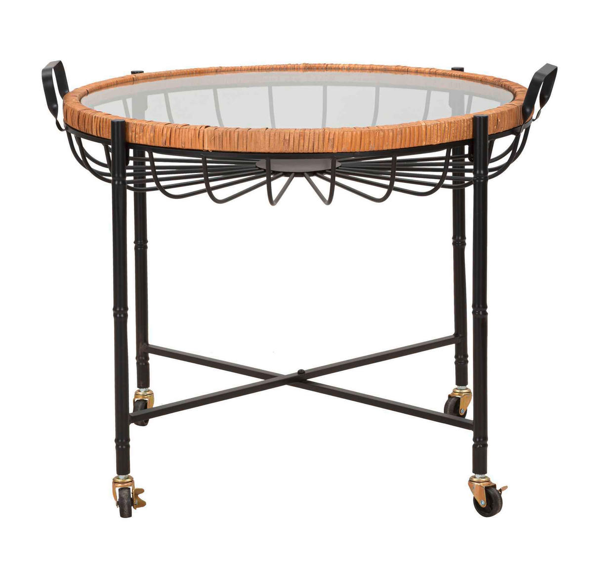 COUCHTISCH Rattan Spiegelglas Naturfarben, Schwarz  - Schwarz/Naturfarben, Basics, Glas/Holz (70,5/57/65cm)