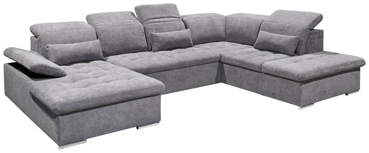 WOHNLANDSCHAFT Grau Mikrovelours  - Dunkelgrau/Silberfarben, KONVENTIONELL, Kunststoff/Textil (188/340/240cm) - MID.YOU