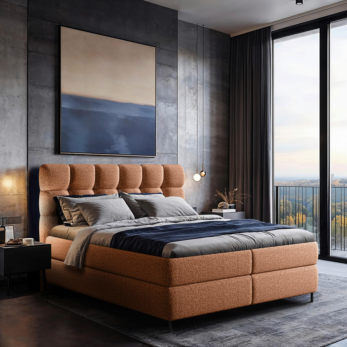 BOXSPRINGBETT 180/200 cm,  in Rostfarben, gepolstertes Kopfteil, Topper, Matratzen, H3 + H4 = fest + sehr fest  - Rostfarben/Schwarz, Basics, Holzwerkstoff/Textil (180/200cm) - Esposa