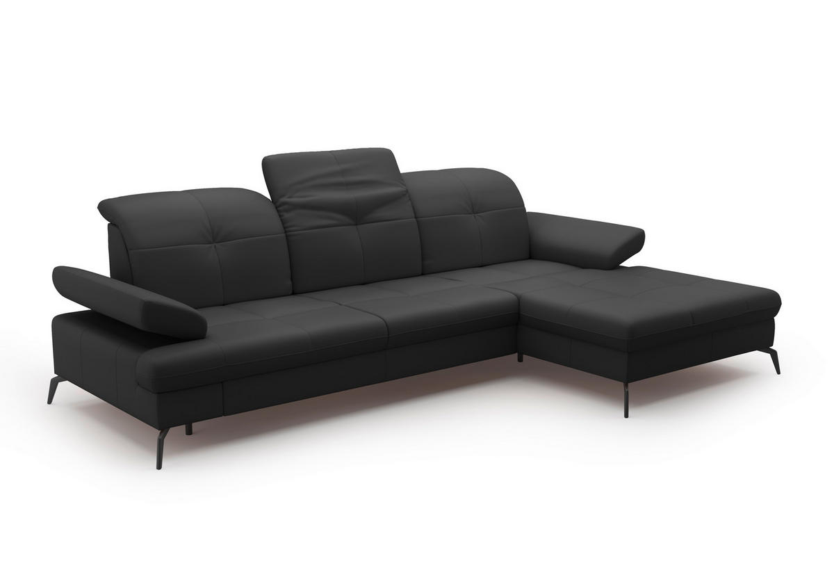 ECKSOFA in Echtleder Schwarz  - Schwarz, Konventionell, Leder/Metall (279/185cm) - Sit & More