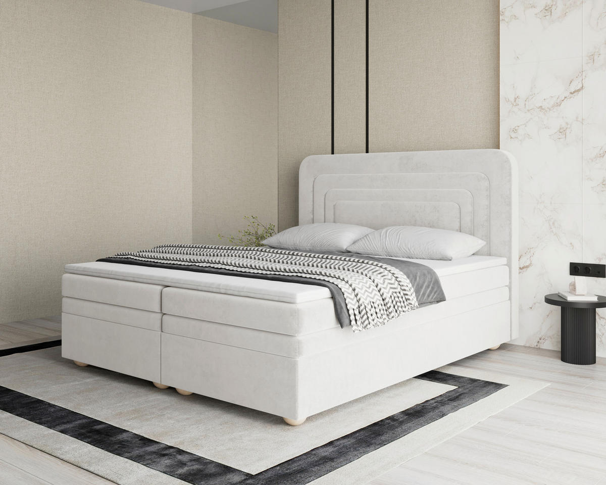 BOXBETT 160/200 cm,  in Creme, gepolstertes Kopfteil, Bettkasten, Topper, H2 + H3 = mittel + fest  - Creme/Bronzefarben, MODERN, Holz/Kunststoff (160/200cm) - Livetastic