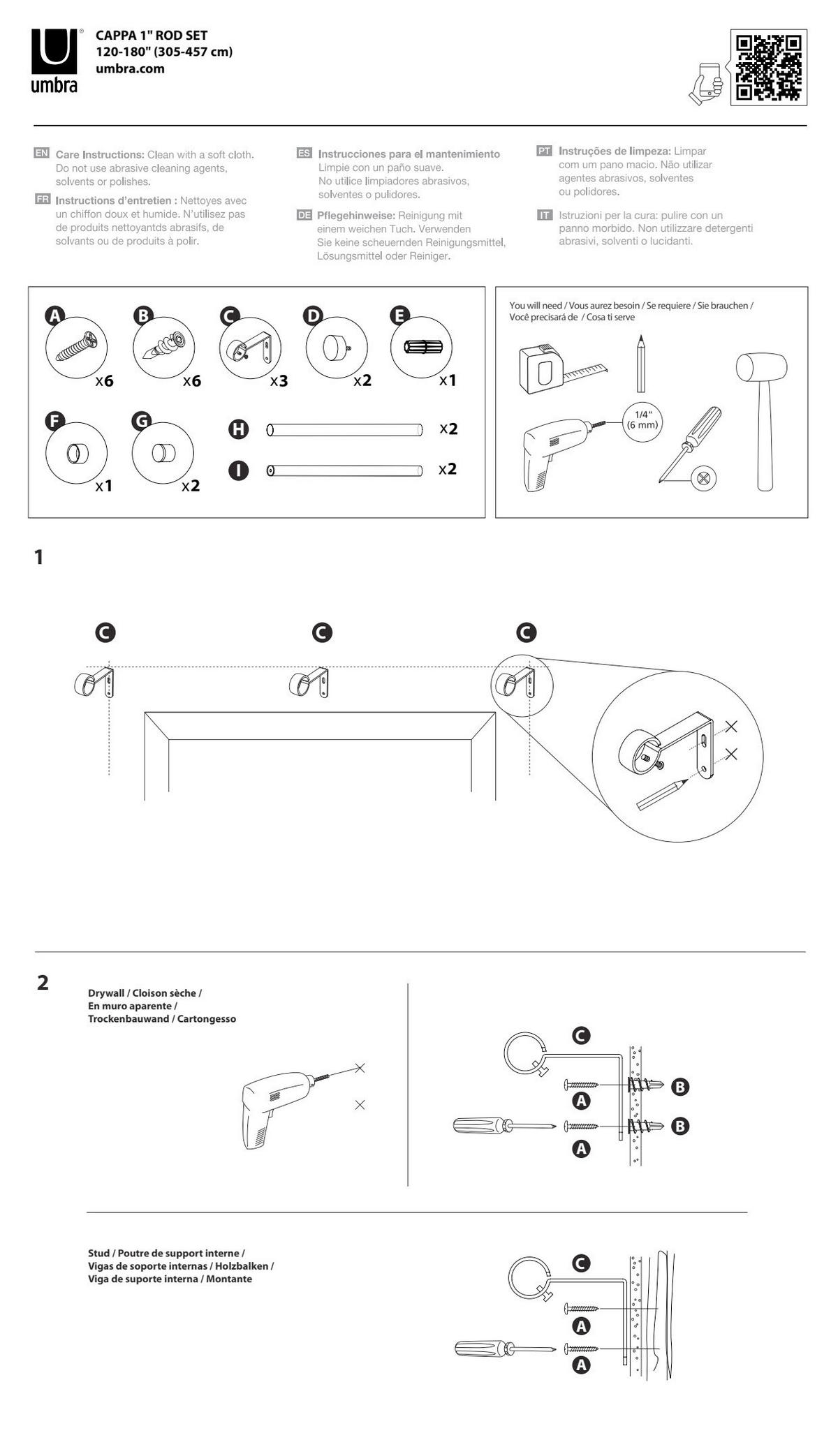 VORHANGSTANGENSET 305-457 cm  - Nickelfarben, KONVENTIONELL, Kunststoff/Metall (305-457cm) - Umbra