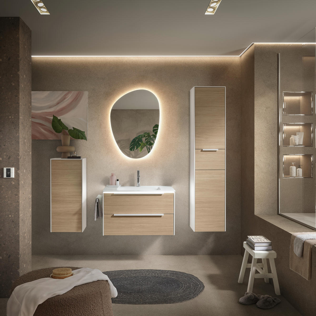 BADEZIMMER 3-teilig  in 80,5 cm  - Eichefarben/Weiß, Design, Holzwerkstoff/Stein (80,5cm) - Musterring