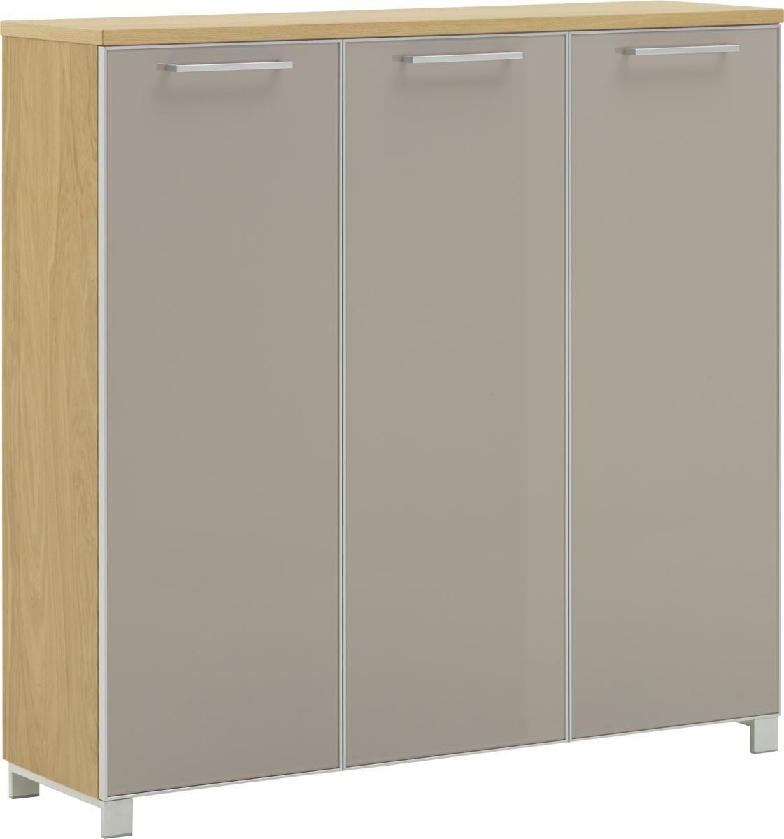 SCHUHSCHRANK Eiche furniert Taupe, Eichefarben  - Taupe/Chromfarben, Design, Glas/Holz (126/126/37cm)