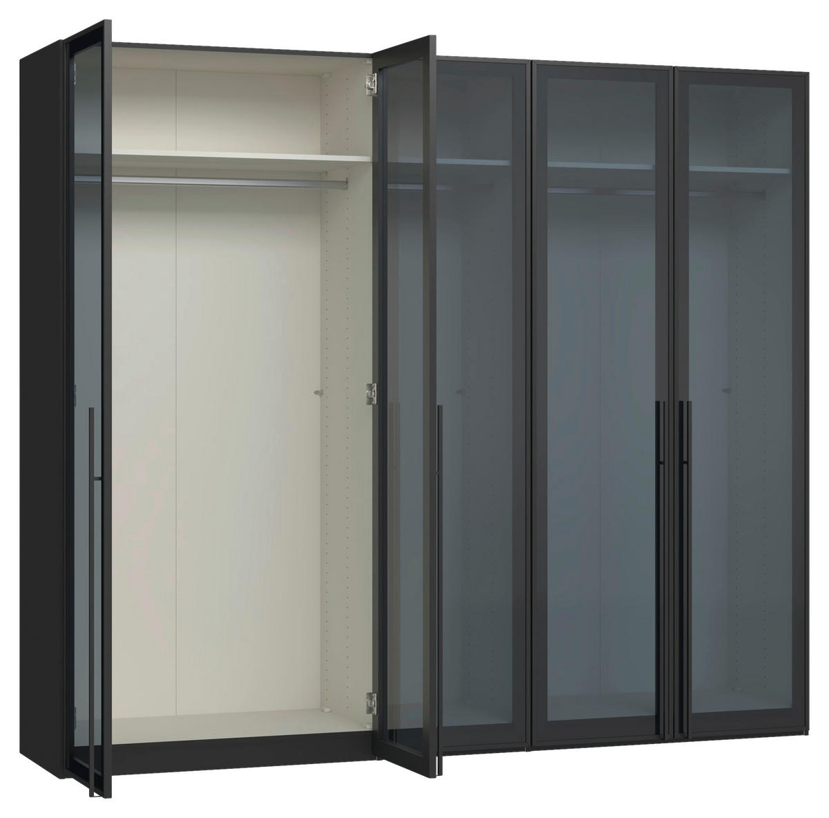 DREHTÜRENSCHRANK 253/220/59 cm,  in Schwarz, 5-türig  - Schwarz, Design, Glas/Holzwerkstoff (253/220/59cm) - Jutzler