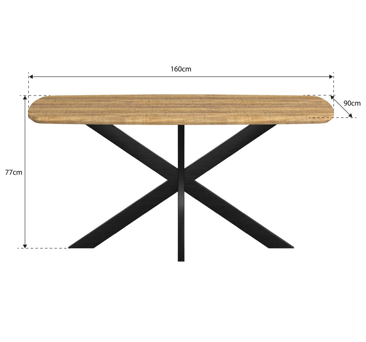 ESSTISCH Holz, Metall  - Beigebraun/Schwarz, Konventionell, Holz/Metall (160/77/90cm) - MID.YOU
