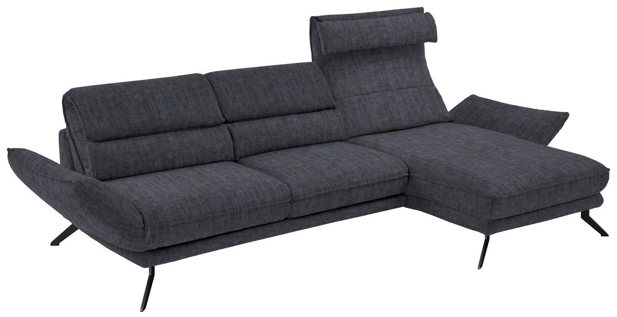 ECKSOFA in Velours Grau  - Schwarz/Grau, Design, Textil/Metall (283/153cm) - Valdera