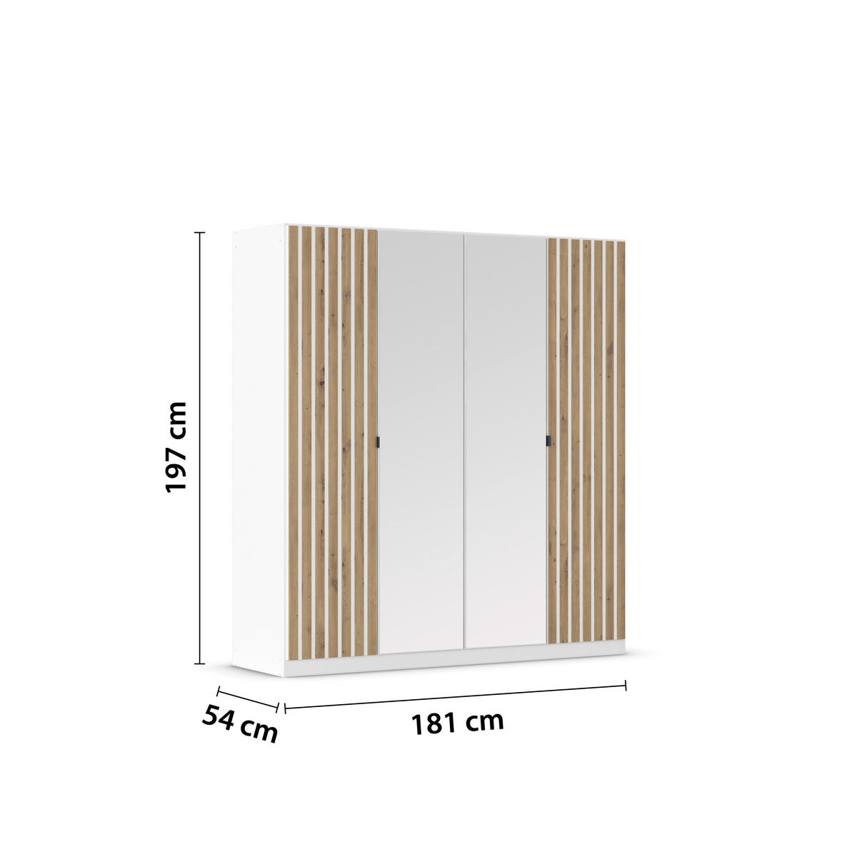DREHTÜRENSCHRANK 181/197/54 cm,  in Weiß, Eiche Artisan, 4-türig  - Weiß/Eiche Artisan, MODERN, Holzwerkstoff/Metall (181/197/54cm) - Rauch Möbel