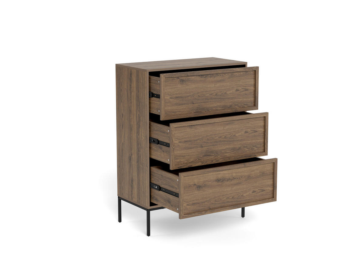 KOMMODE PALMDALE, 80/110/40 cm, 3 Schublade(n)  - Eiche dunkel/Schwarz, Design, Holzwerkstoff/Metall (80/110/40cm) - MID.YOU