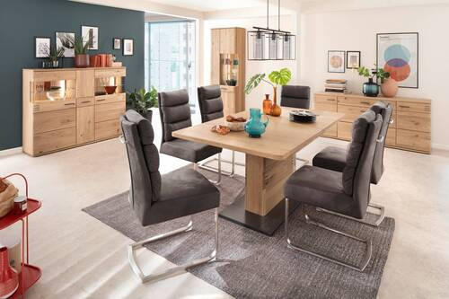 VITRINE in furniert, massiv Balkeneiche Eichefarben  - Eichefarben/Anthrazit, Design, Glas/Holz (75/208/37cm) - Livetastic