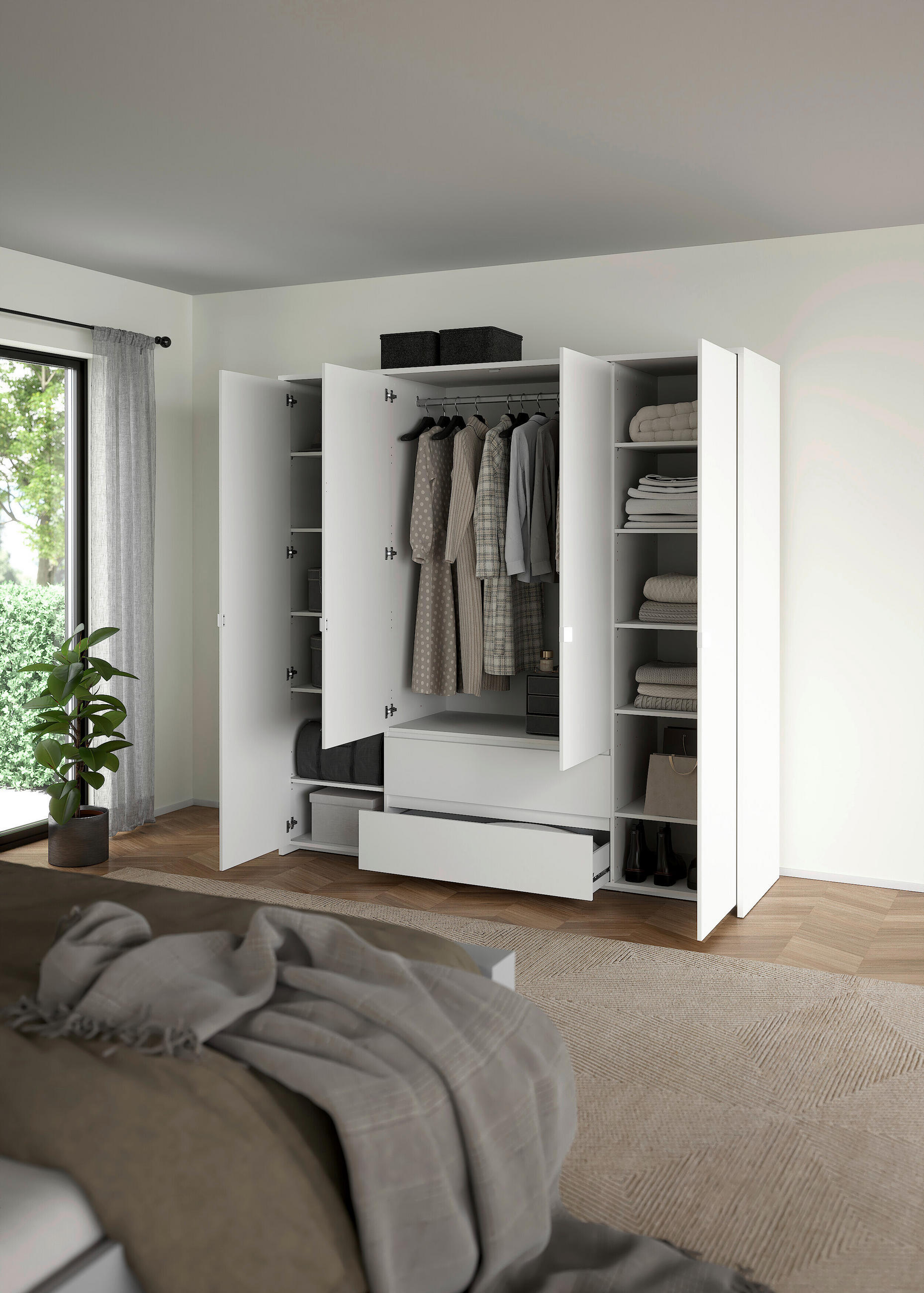 DREHTÜRENSCHRANK 197/202/58 cm 4-türig Weiß  - Weiß, KONVENTIONELL, Holzwerkstoff/Metall (197/202/58cm) - Boxxx