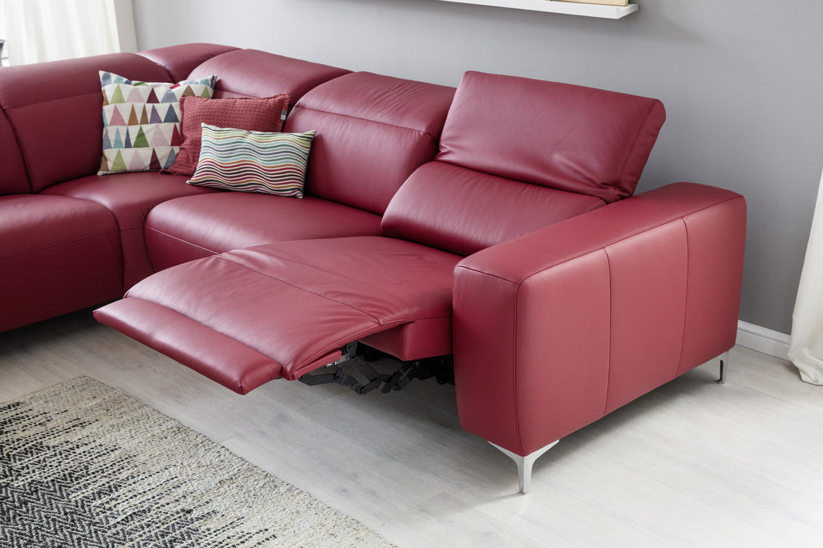 ECKSOFA inkl.Funktionen Rot Echtleder  - Chromfarben/Rot, Design, Leder/Metall (223/290cm) - Pure Home Lifestyle