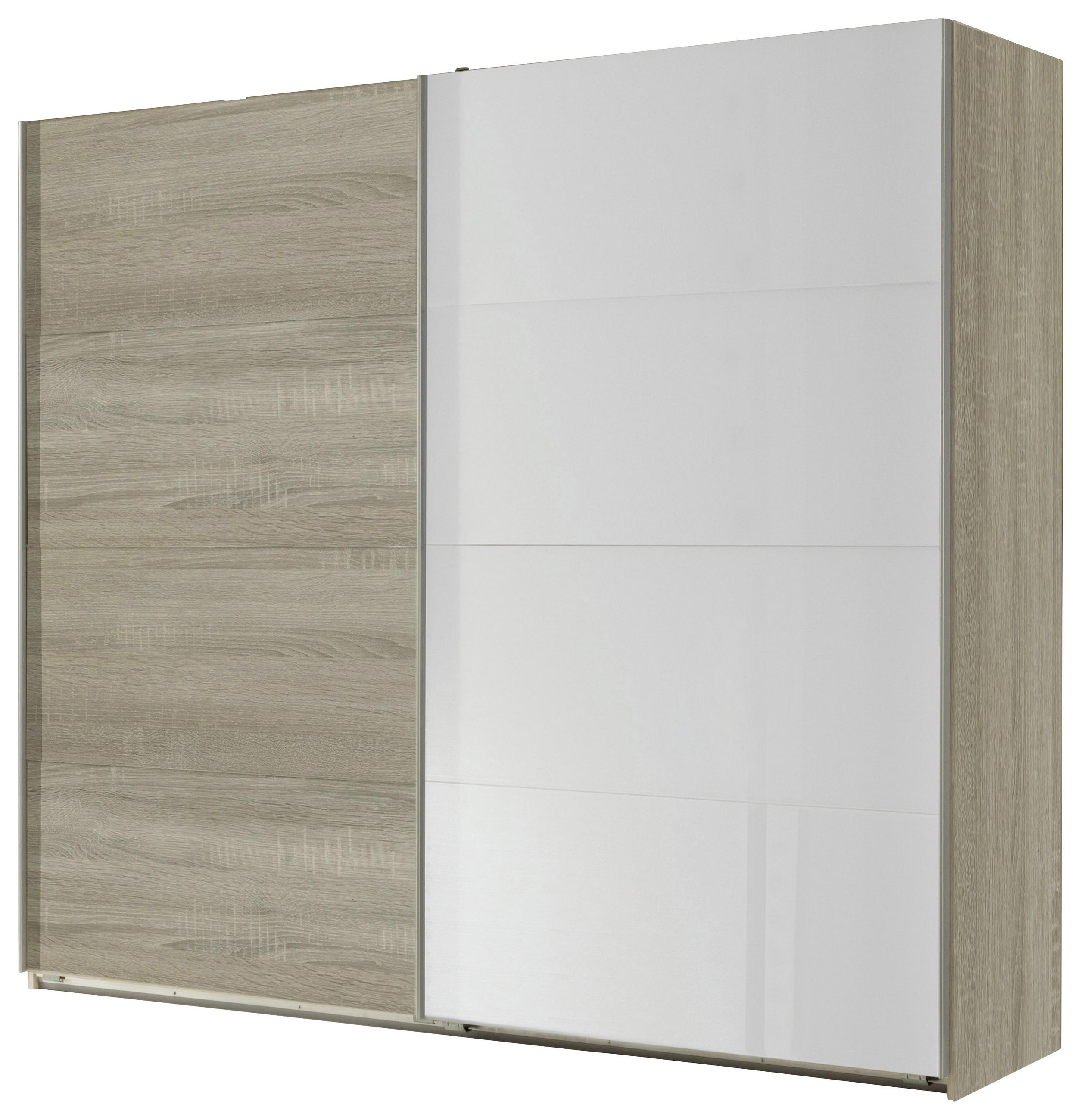 SCHWEBETÜRENSCHRANK 225/210/65 cm 2-türig Weiß, Eichefarben  - Eichefarben/Weiß, Design, Glas/Holzwerkstoff (225/210/65cm) - Livetastic