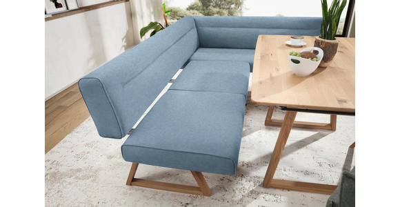 ECKBANK 230/170 cm Mikrofaser, Lederlook (vegan) Eichefarben, Hellblau Wildeiche massiv   - Eichefarben/Hellblau, KONVENTIONELL, Holz/Textil (230/170cm) - Moderano