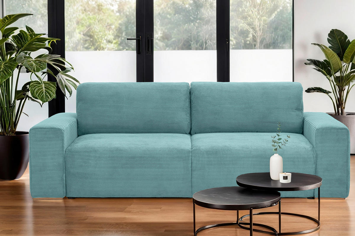 SCHLAFSOFA Cord Mintgrün  - Buchefarben/Schwarz, KONVENTIONELL, Holz/Kunststoff (255/86/123cm) - Livetastic