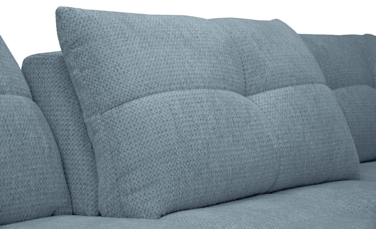 ECKSOFA Blaugrau Chenille Armlehnenkissen, Rücken echt, Sitztiefenverstellung  - Blaugrau/Schwarz, KONVENTIONELL, Textil/Metall (313/215cm) - Hom`in