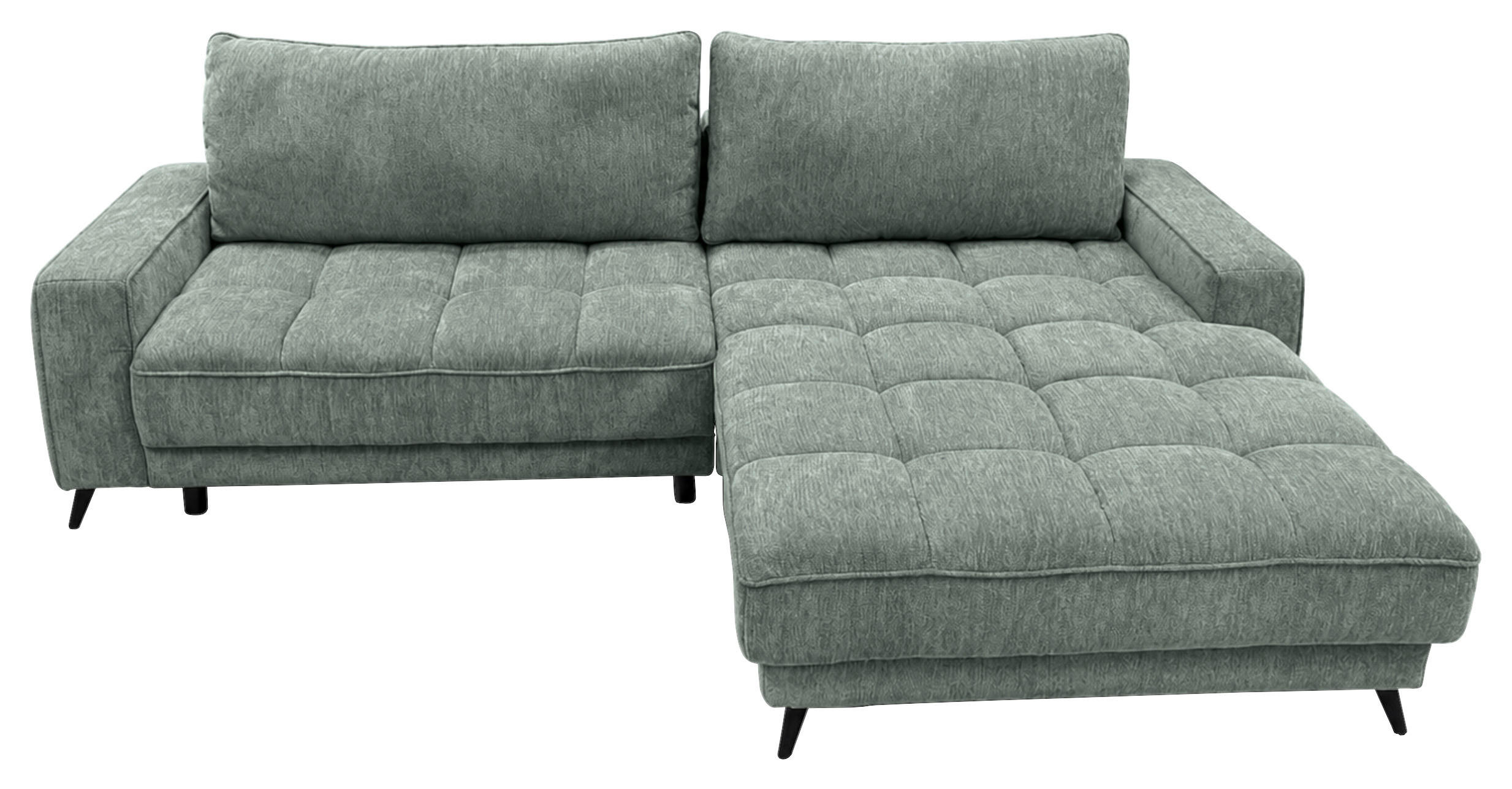 ECKSOFA Graugrün Chenille Rückenkissen, Bettkasten, Schlaffunktion  - Schwarz/Graugrün, Design, Kunststoff/Textil (260/180cm) - Cantus