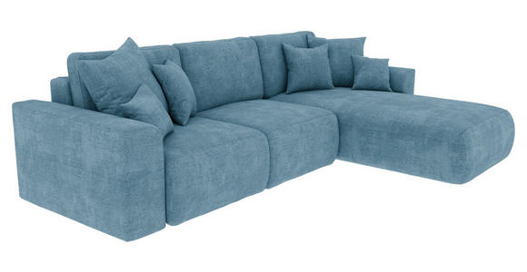 ECKSOFA in Samt Blau  - Chromfarben/Blau, KONVENTIONELL, Kunststoff/Textil (293/195cm) - Carryhome