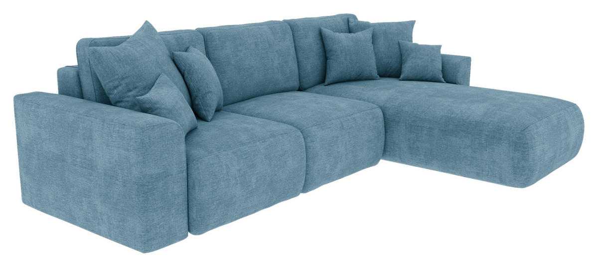 ECKSOFA in Samt Blau  293/195 cm  - Chromfarben/Blau, KONVENTIONELL, Kunststoff/Textil (293/195cm) - Carryhome