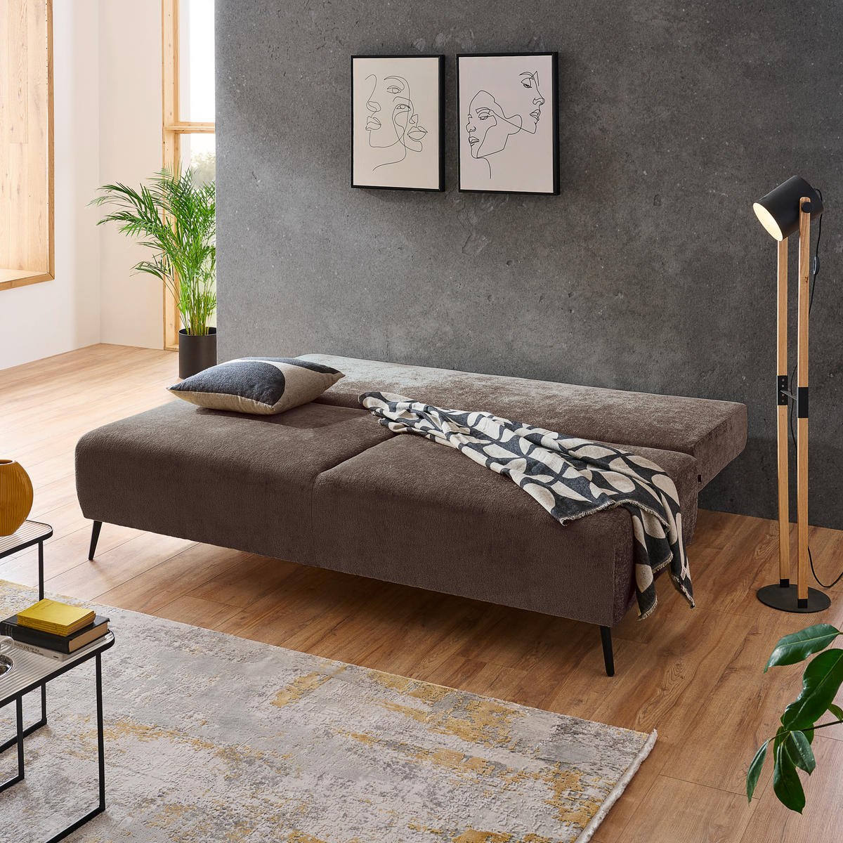 SCHLAFSOFA Webstoff Greige  - Greige/Schwarz, MODERN, Textil/Metall (200/90/100cm) - Ti'me