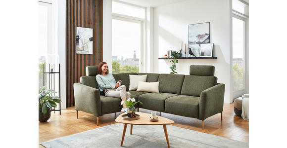 ECKSOFA Olivgrün Flachgewebe - Eichefarben/Olivgrün, Design, Holz/Textil (189/236cm) - Valnatura