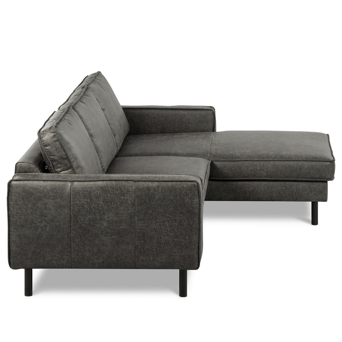 ECKSOFA Dunkelgrau Echtleder Lederlook Rücken echt  - Dunkelgrau/Schwarz, Design, Leder/Textil (166/238cm) - Livetastic