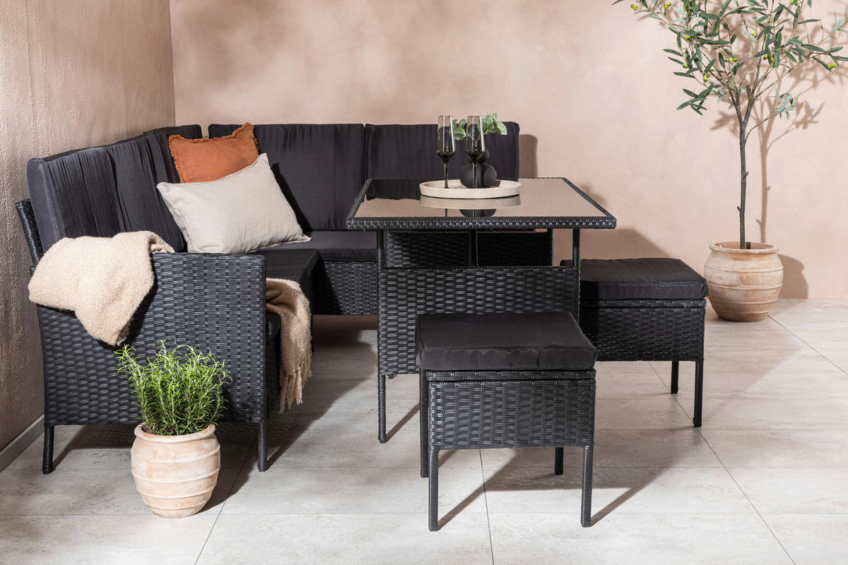 DINING-LOUNGESET  - Schwarz, KONVENTIONELL, Kunststoff - Gardenson