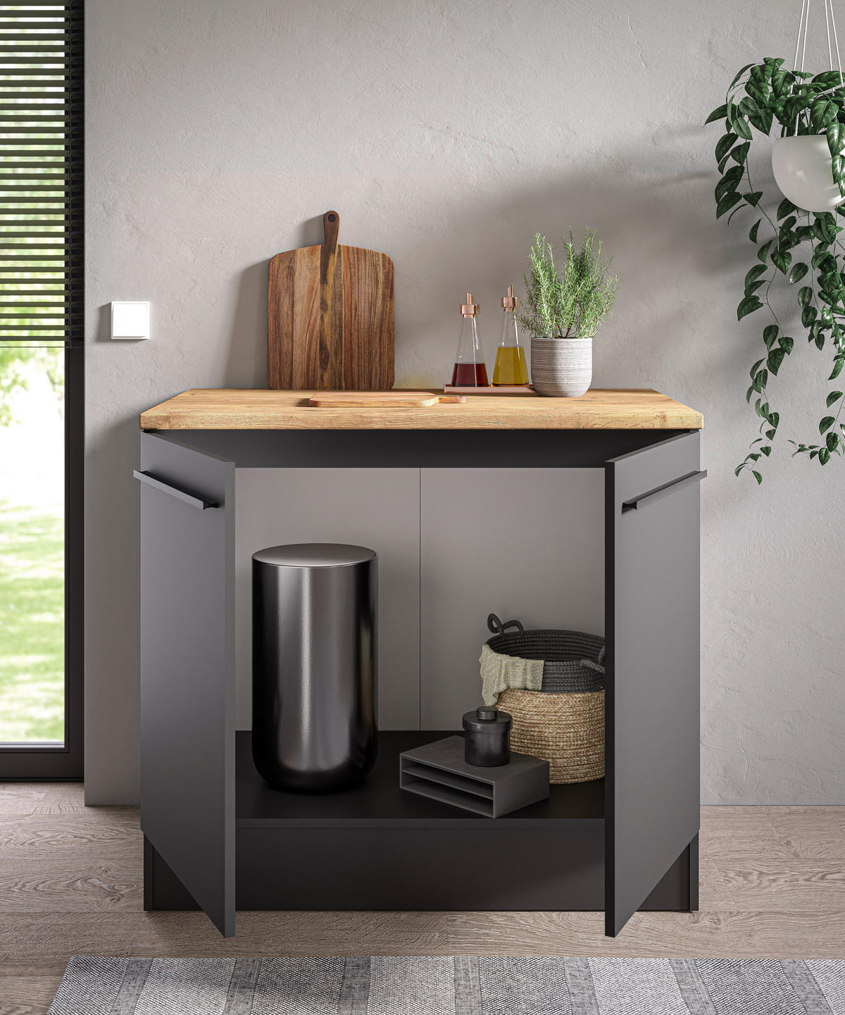 SPÜLENUNTERSCHRANK 100/90/60 cm  in Schwarz  - Eichefarben/Schwarz, Design, Holzwerkstoff/Kunststoff (100/90/60cm) - MID.YOU