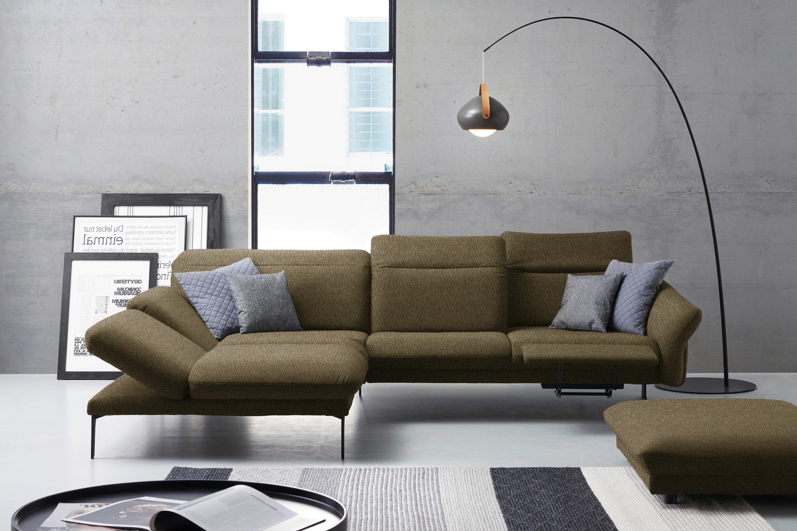 ECKSOFA in Webstoff Dunkelgrün  - Dunkelgrün/Anthrazit, Design, Textil/Metall (203/299cm) - Himolla