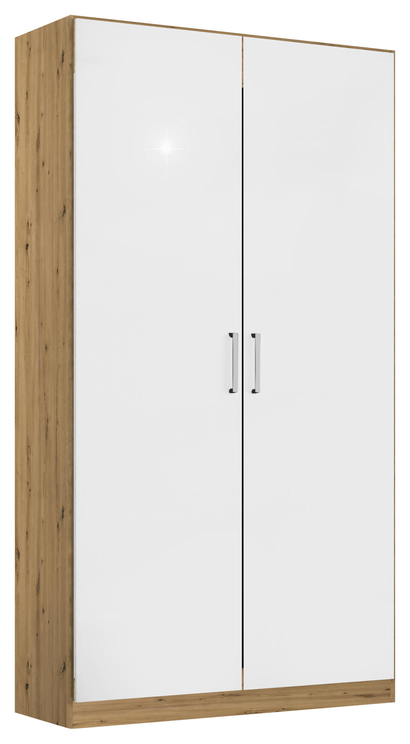 Rauch Möbel Drehtürenschrank Eiche Artisan, Weiß Hochglanz 91x210x54 cm