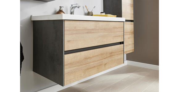 BADEZIMMER Dunkelgrau, Eichefarben - Dunkelgrau/Eichefarben, Design, Glas/Keramik (91cm) - Dieter Knoll