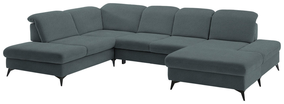 WOHNLANDSCHAFT Chenille Blau  - Blau/Schwarz, Design, Textil/Metall (255/364/198cm) - Beldomo Style