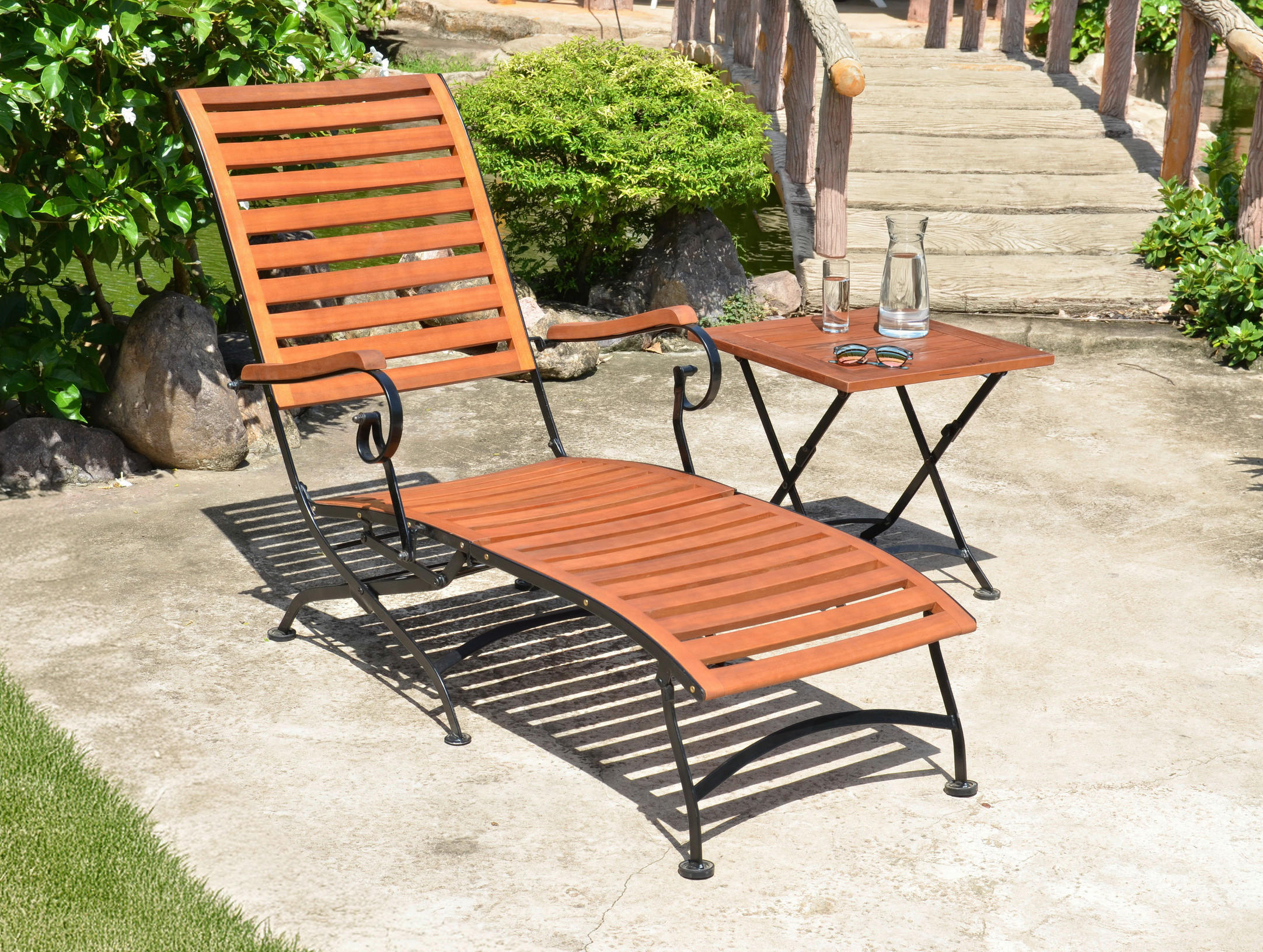 DECKCHAIR 62/89/136 cm  - Schwarz/Braun, MODERN, Holz/Metall (62/89/136cm) - Gardenson