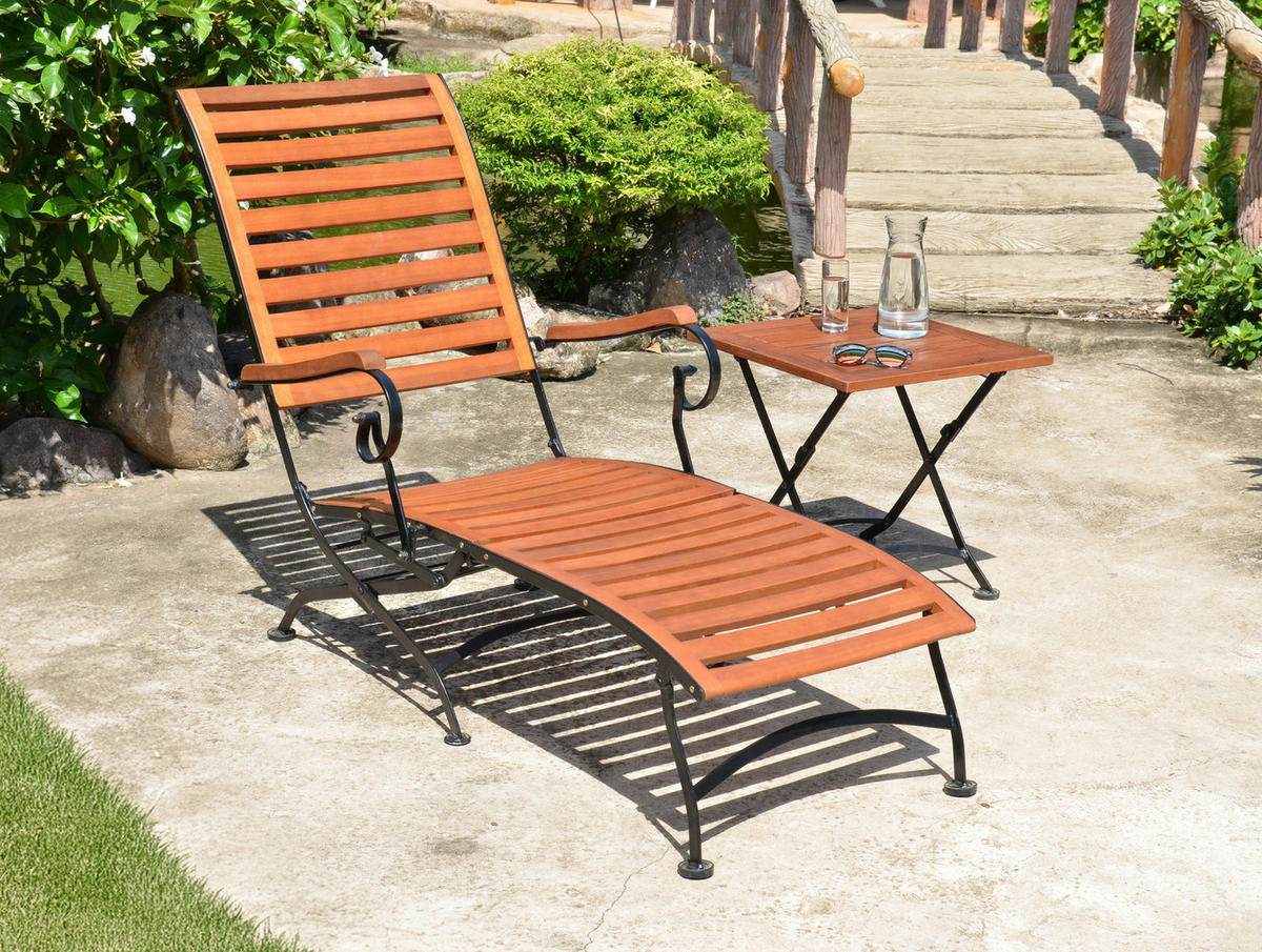 DECKCHAIR 62/89/136 cm Eukalyptusholz  - Schwarz/Braun, MODERN, Holz/Metall (62/89/136cm) - Gardenson