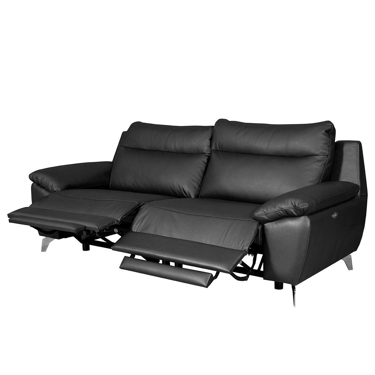 2,5-SITZER 216/95/96 cm PERLE in Echtleder Schwarz   - Chromfarben/Schwarz, Design, Leder/Metall (216/95/96cm) - Livetastic