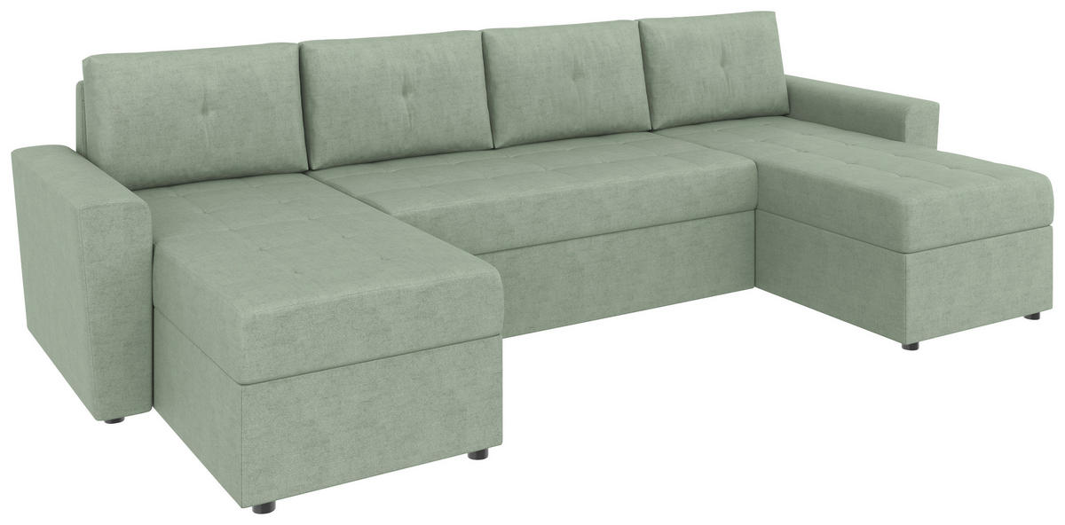 WOHNLANDSCHAFT TERMOLI Mintgrün Jacquard  - Schwarz/Mintgrün, Design, Kunststoff/Textil (155/296/155cm) - MID.YOU