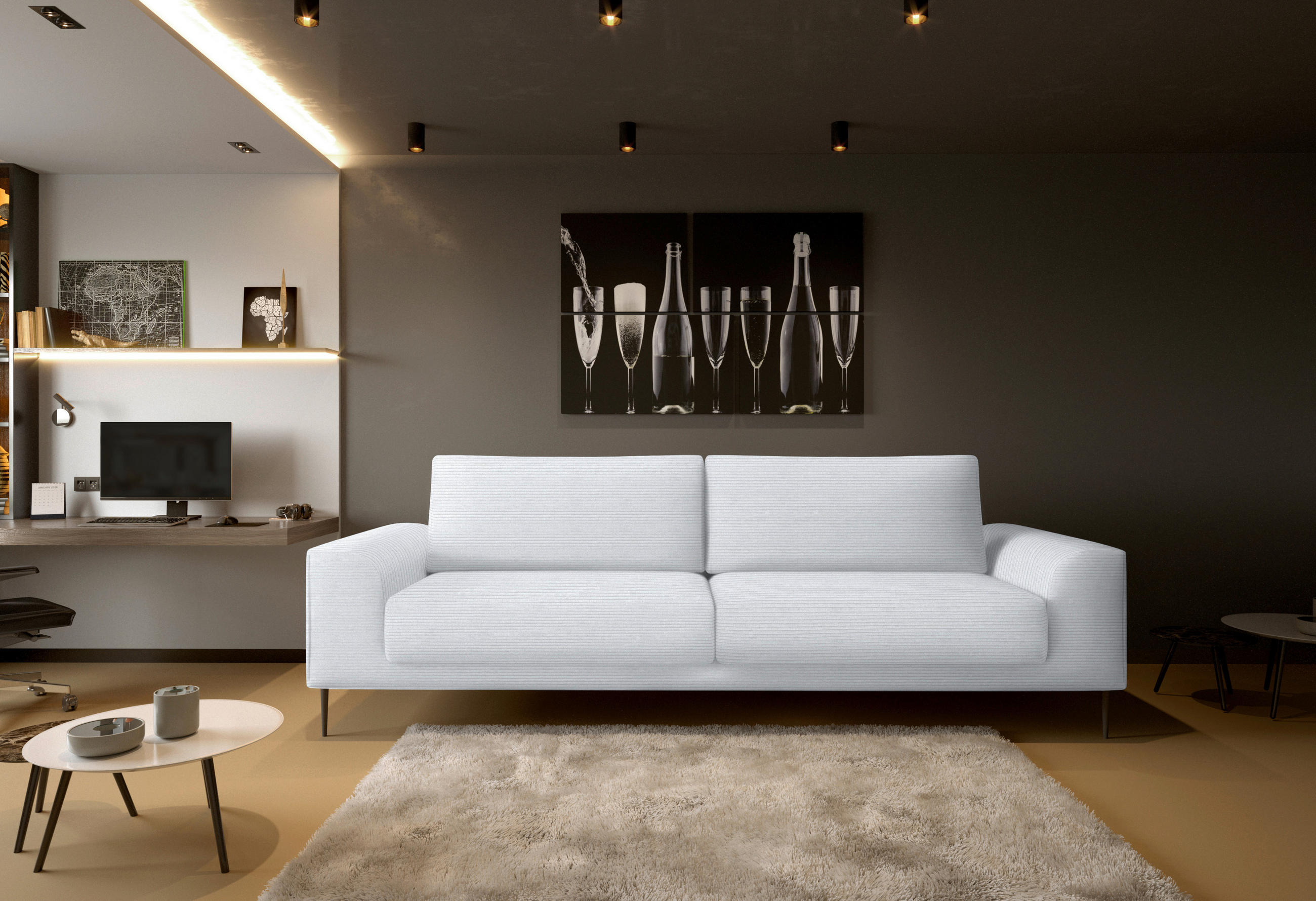 SCHLAFSOFA Cord Silberfarben  - Silberfarben/Schwarz, Design, Textil/Metall (250/89/105cm) - Livetastic