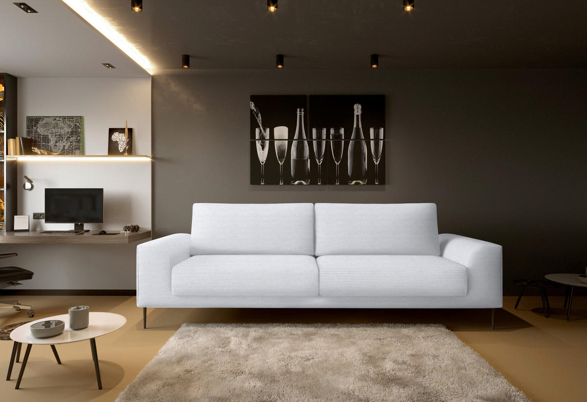 SCHLAFSOFA  mit Stoffauswahl, Schlafen auf Sitzhöhe, Armteil links, Armteil rechts Cord Silberfarben  - Silberfarben/Schwarz, Design, Textil/Metall (250/89/105cm) - Livetastic