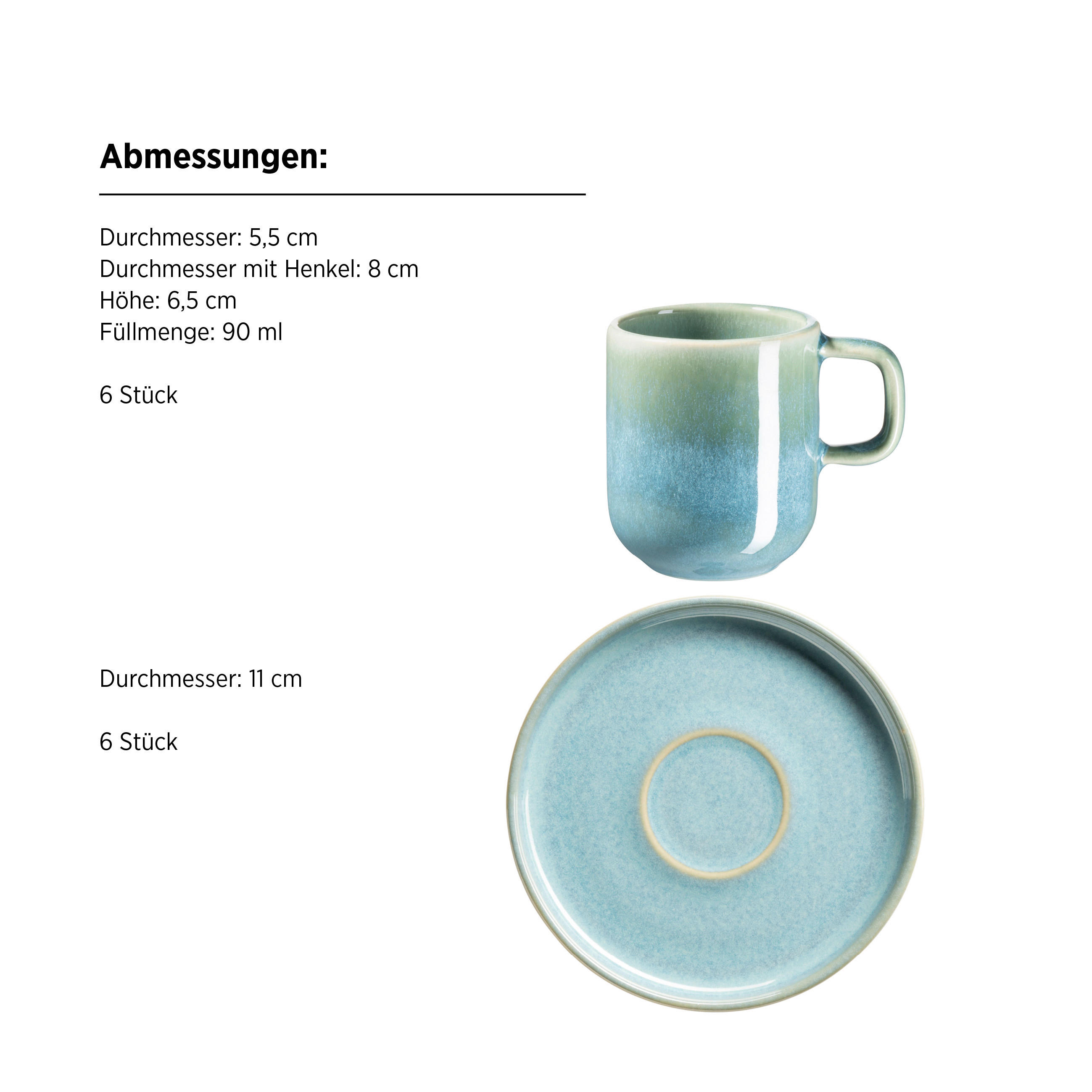 KAFFEEBECHERSET Cordelia 12-teilig  - Grün, Trend, Keramik - Mäser