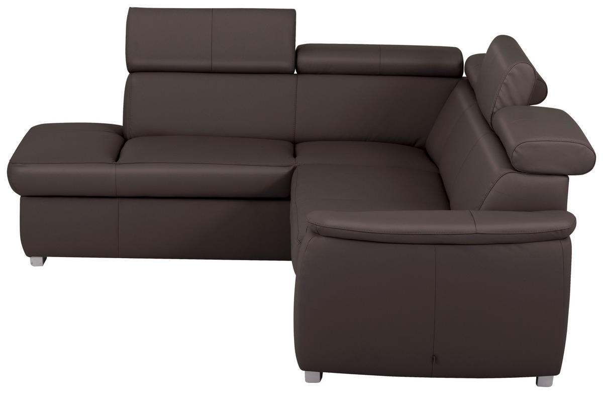 WOHNLANDSCHAFT  in Kombination Echtleder/Lederlook Dunkelbraun  - Dunkelbraun, Leder/Metall (211/262cm) - Celina Home