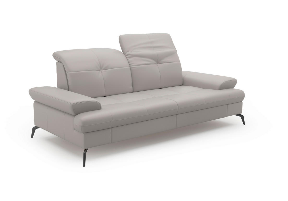 3-SITZER-SOFA in Leder Hellgrau  - Hellgrau/Schwarz, KONVENTIONELL, Leder/Metall (212/90/122cm) - Sit & More