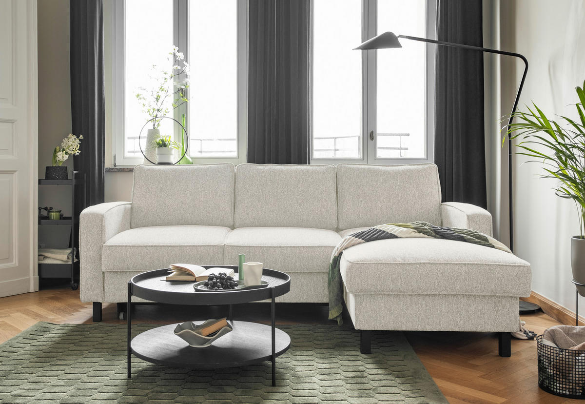 ECKSOFA in Struktur Beige  - Beige/Schwarz, Holz/Textil (228/148cm) - MID.YOU