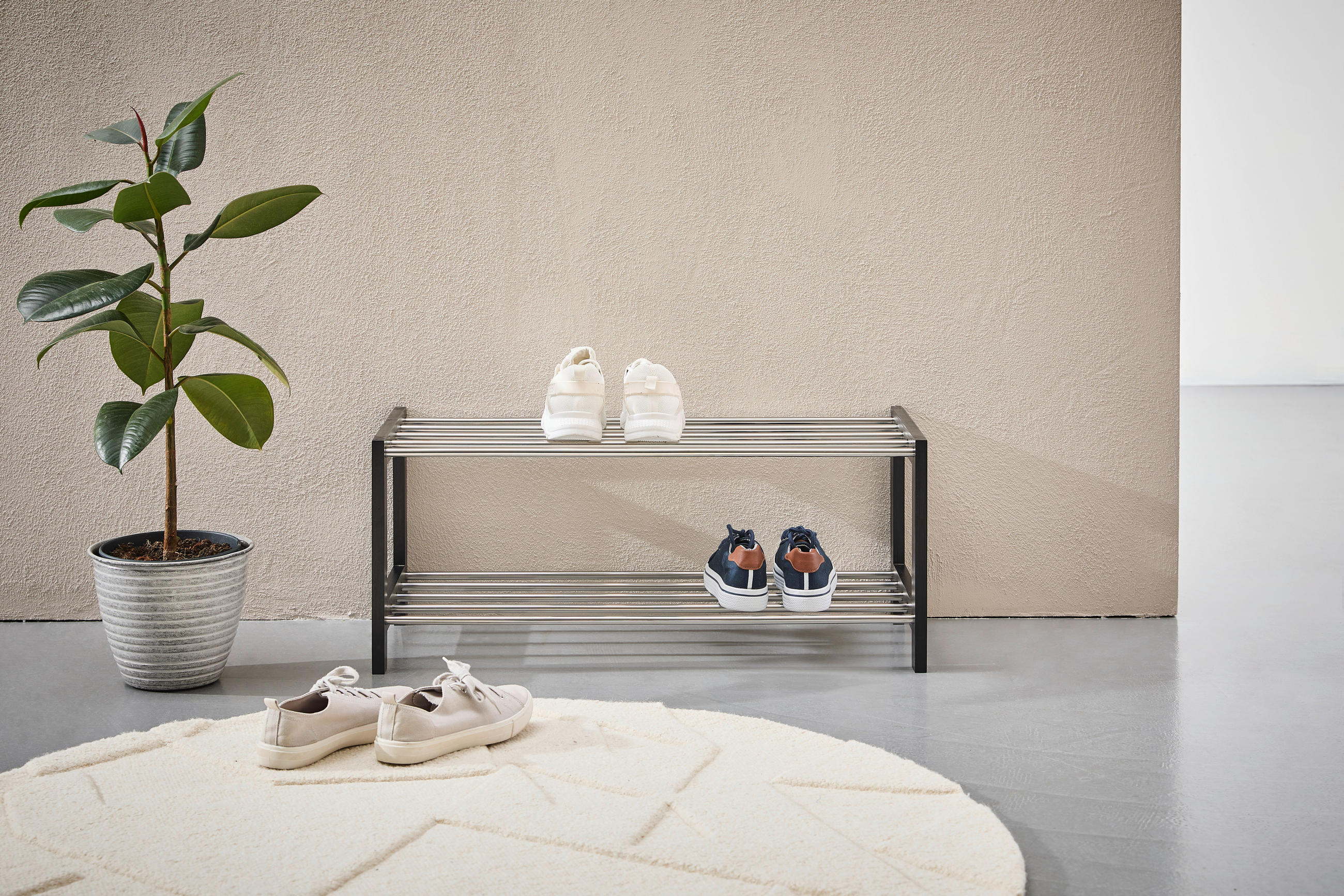 CIPŐSPOLC 76/32/34 cm  - nemesacélszínű/fekete, Basics, fém/fa (76/32/34cm) - Carryhome