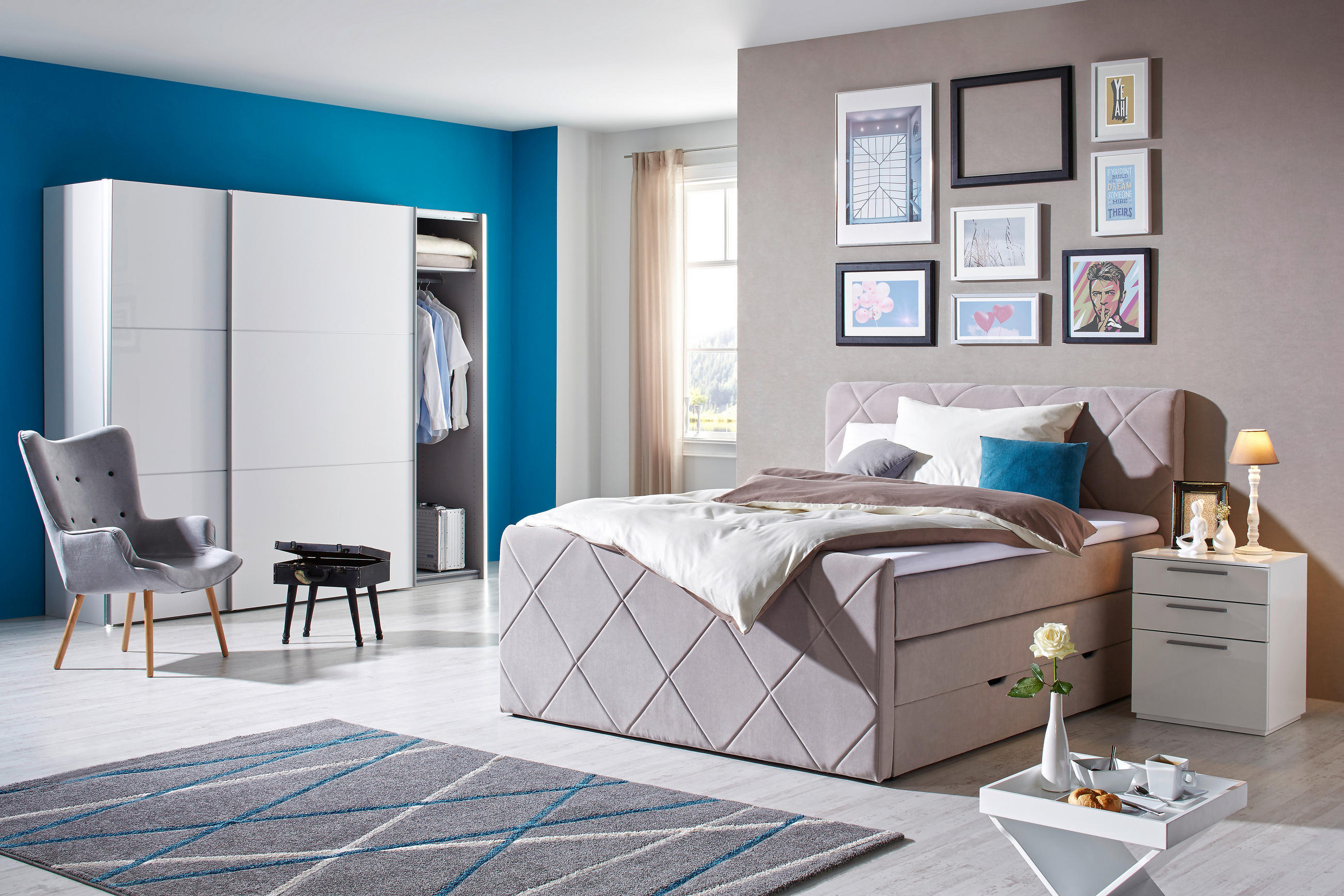 Thumbnail - Xora Boxspringbett, Grau, Textil, H3, 7-Zonen, Höhe ca. 18 cm, 160x200 cm, Bettkasten, Matratze, gepolstertes Kopfteil, ...