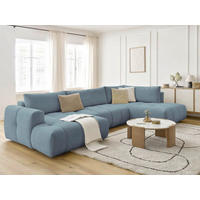 WOHNLANDSCHAFT  FUJI  Hellblau Leinenoptik  - Schwarz/Hellblau, MODERN, Kunststoff/Textil (160/377/204cm)