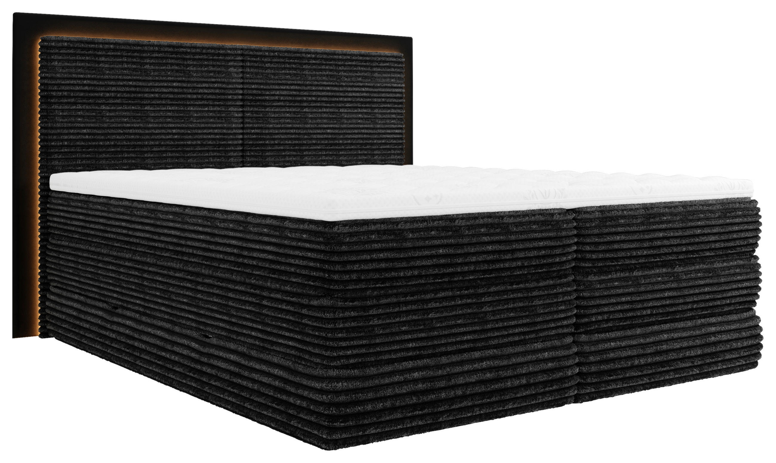 BOXSPRINGBETT 180/200 cm,  in Schwarz, gepolstertes Kopfteil, Beleuchtung, Bettkasten, Topper, Matratzen, H3 + H3 = fest  - Schwarz, Trend, Holz/Holzwerkstoff (180/200cm) - Boxxx