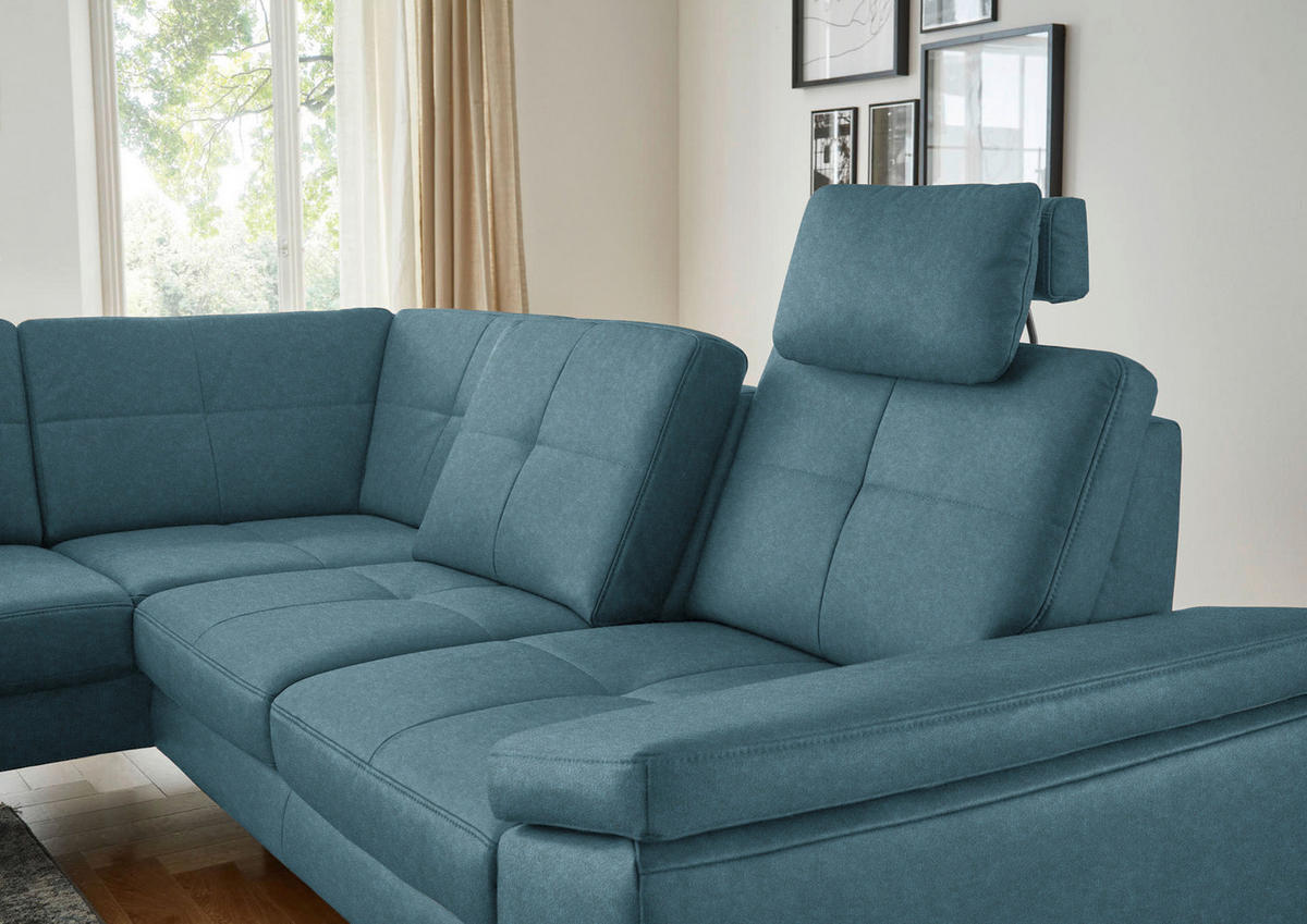 ECKSOFA in Lederlook, Mikrofaser Blau  - Blau/Schwarz, Design, Textil/Metall (194/261cm) - Beldomo System