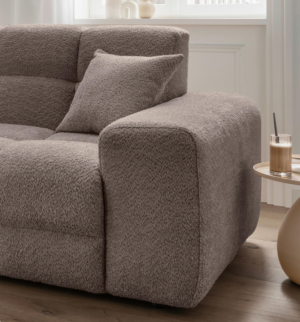 ECKSOFA in Bouclé Taupe  - Taupe/Schwarz, Modern, Kunststoff/Textil (152/301cm) - Livetastic
